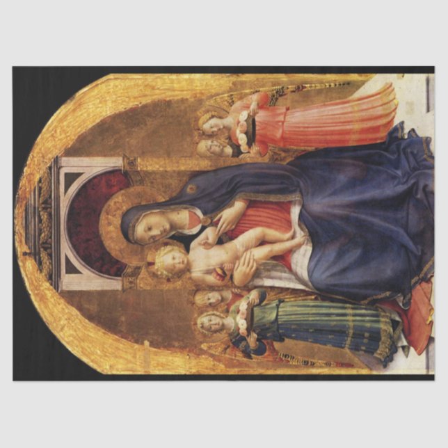 Papel De Seda VIRGEN CON NIÑO Y ANGELES Fra Angelico, Navidad (Anverso)