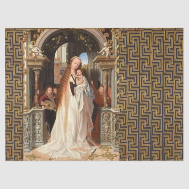 PAPEL DE SEDA VIRGEN CON NIÑOS, NAVIDADES DE ÁNGELES MUSICALES (Anverso)
