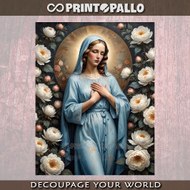 Papel De Seda Virgen María con flores ruega por nosotros
