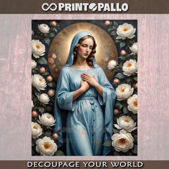 Papel De Seda Virgen María con flores ruega por nosotros (Subido por el creador)