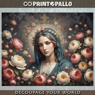Papel De Seda Virgen María con halo y flores