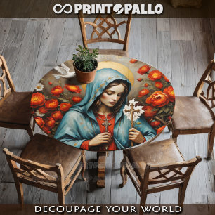 Papel De Seda Virgen María reza la Cruz en flores, Paloma Santa
