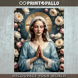 Papel De Seda Virgen María rodeada de flores reza por ti