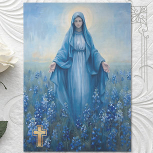 Papel De Seda VIrgin Mary Blue Flowers Decoupage