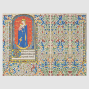 Papel De Seda VIRGINA CON NIÑOS Y ANGELES Antiguos Bañones Flora