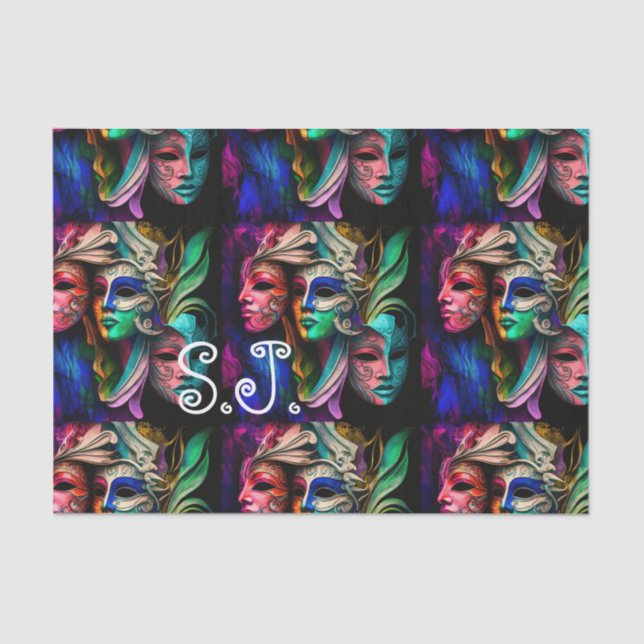 Papel De Seda Visiones vibrantes de máscaras venecianas (Anverso)