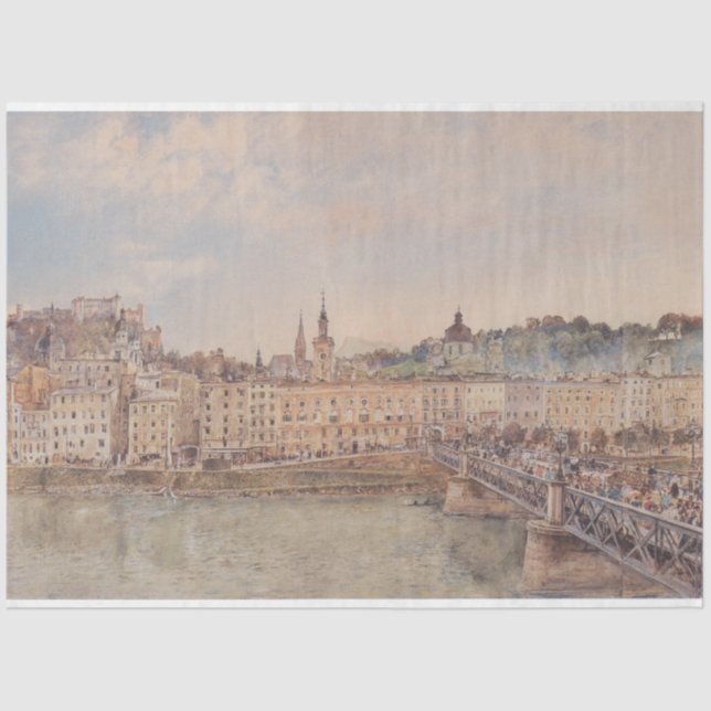 Papel De Seda Vista de Salzburgo (por Rudolf von Alt) (Anverso)