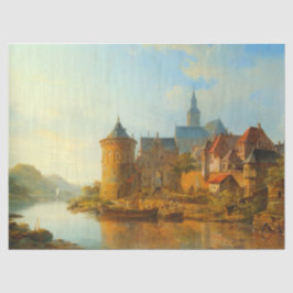 Papel De Seda Vista de un pueblo holandés a lo largo del río Rin