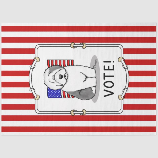 Papel De Seda ¡Votar! El viejo perro pastor inglés Gray 1 Cuelme (Anverso)