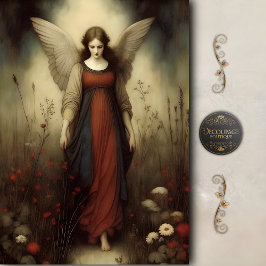 Papel De Seda Walking Meadow Angel Earth Tone Vintage Decoupage