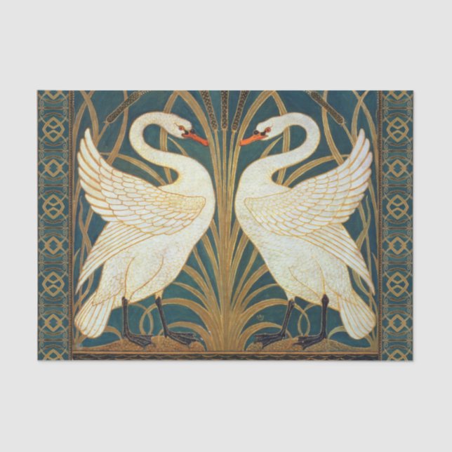Papel De Seda Walter Crane Swan, Rush E Iris Art Nouveau (Anverso)