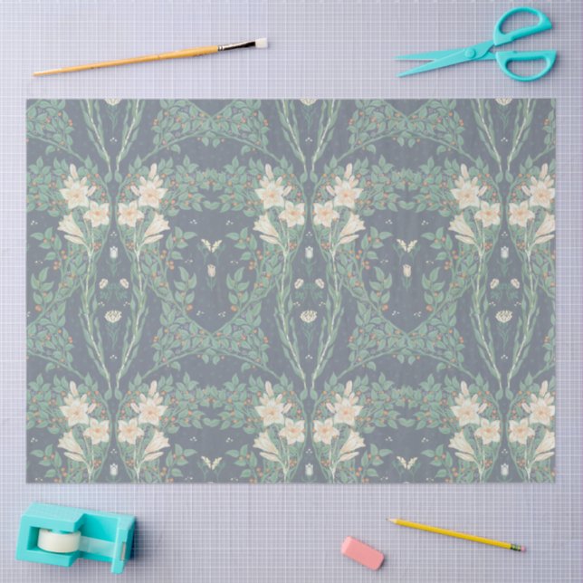 Papel De Seda Walter Crane White Lily-Blue Back Shower Curtain (Artesanía)