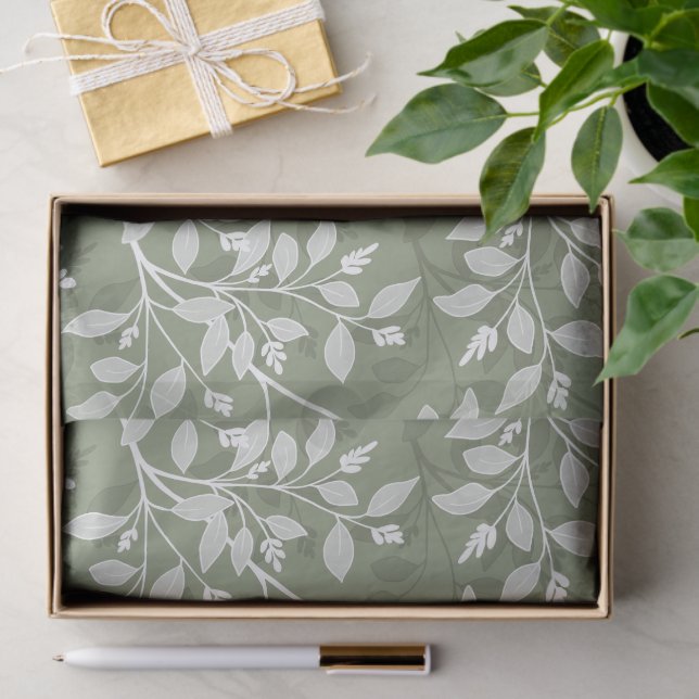 Papel De Seda Wandering Leaves Elegant Sage Botanical Pattern  (Regalo )