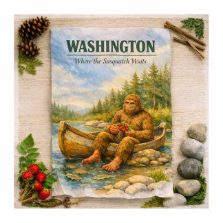 Papel De Seda Washington Viaje Sasquatch Verano Canoa