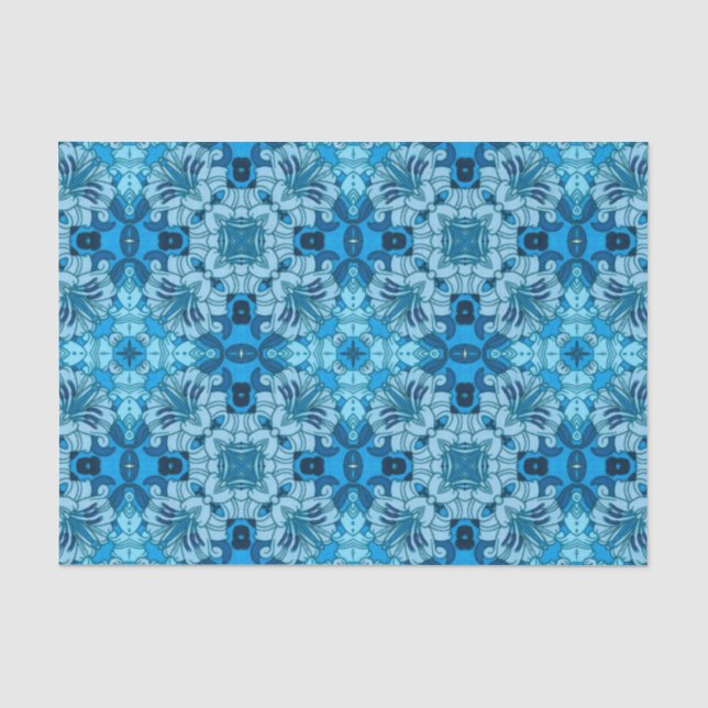 Papel De Seda Watercolor Abstract Floral Denim Blue (Anverso)