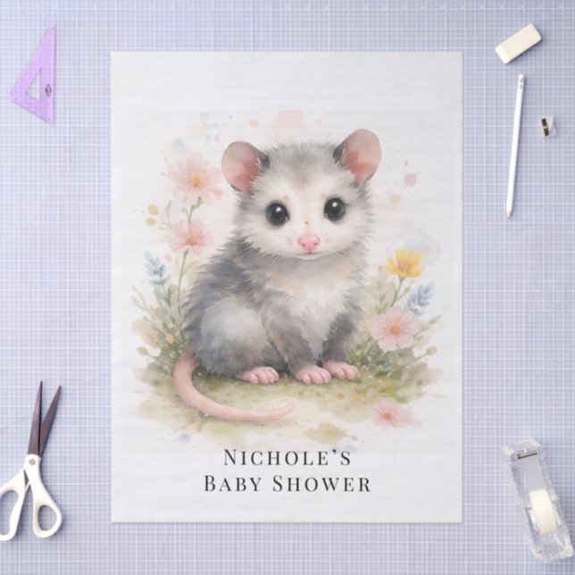 Papel De Seda Watercolor Baby Possum Baby Shower  (Artesanía)