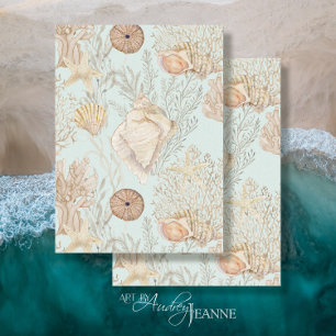 Papel De Seda Watercolor Beach Sea Coral Starfish Shell Aqua