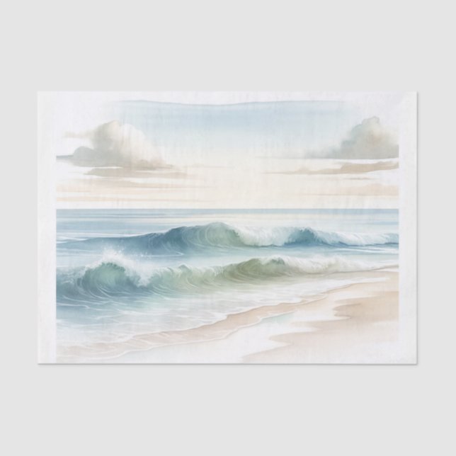 Papel De Seda Watercolor Beach Waves Beach Wedding (Anverso)