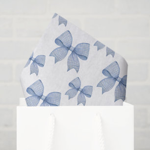 Papel De Seda Watercolor Blue Gingham Bow
