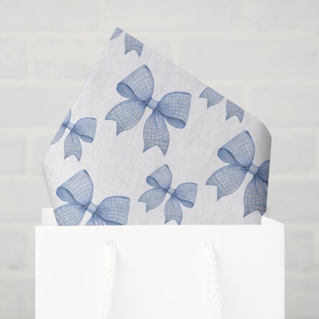 Papel De Seda Watercolor Blue Gingham Bow (Bolsa de regalo)