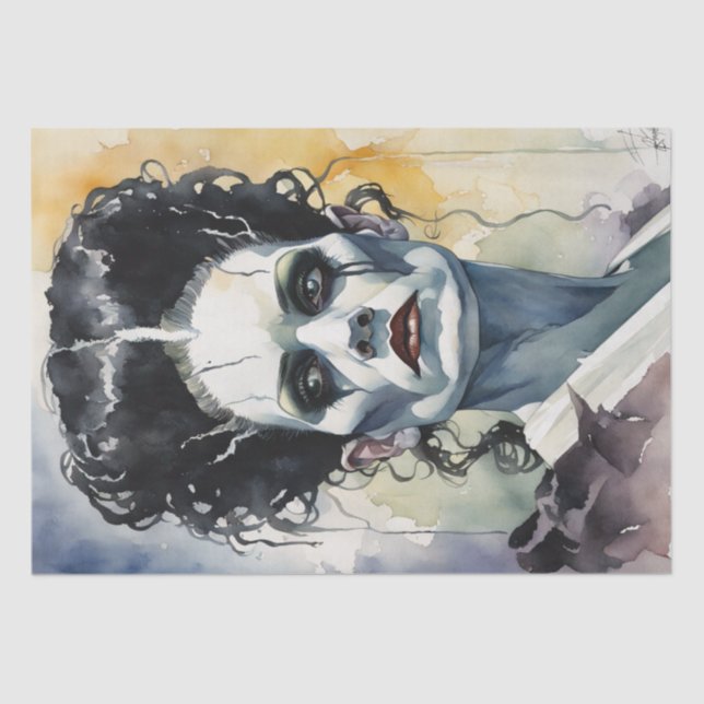 Papel De Seda Watercolor Bride de Frankenstein Decoupage (Anverso)