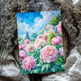 Papel De Seda Watercolor cálida casa blanca peonatos rosados