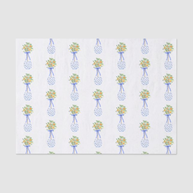 Papel De Seda Watercolor Chinoiserie Naranja Tree Topiary (Anverso)