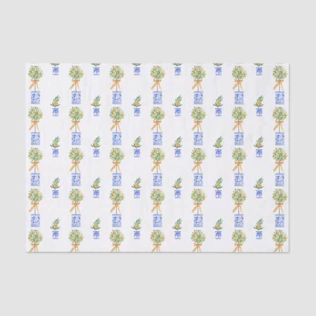 Papel De Seda Watercolor Chinoiserie Naranja Tree Topiary (Anverso)