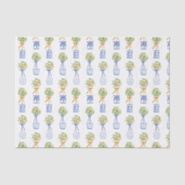 Papel De Seda Watercolor Chinoiserie Naranja Tree Topiary