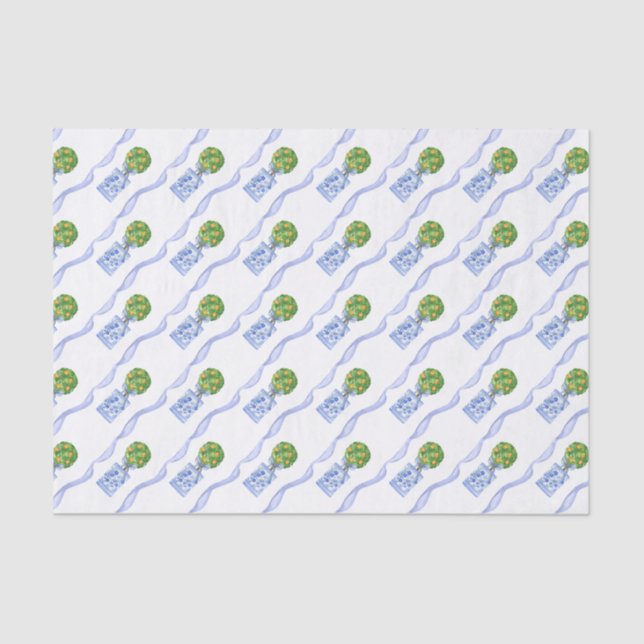 Papel De Seda Watercolor Chinoiserie Naranja Tree Topiary (Anverso)