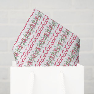 Papel De Seda Watercolor Chinoiserie Navidades Red Bow Mistletoe
