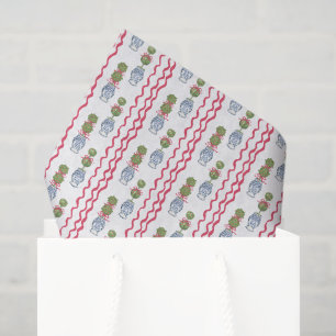 Papel De Seda Watercolor Chinoiserie Navidades Topiary Red Bow