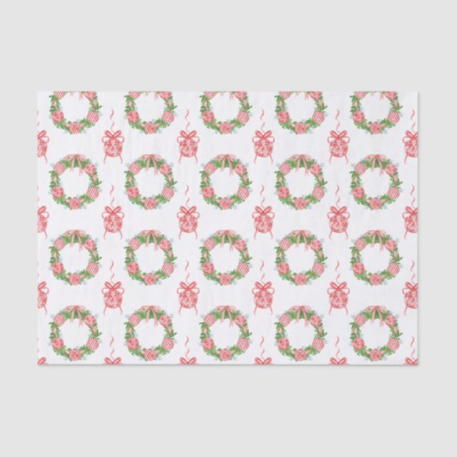 Papel De Seda Watercolor Chinoiserie Navidades Wreath Monograma (Anverso)