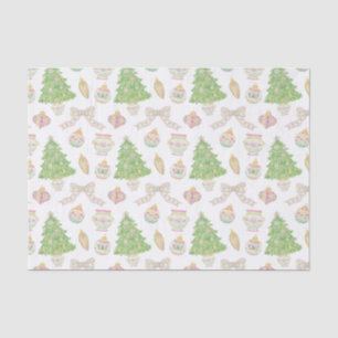 Papel De Seda Watercolor Chinoiserie rosa Baubles Árbol de Navid