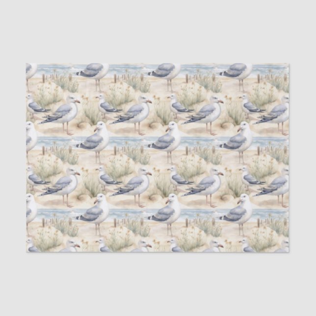 Papel De Seda Watercolor Coastal Seagulls (Anverso)