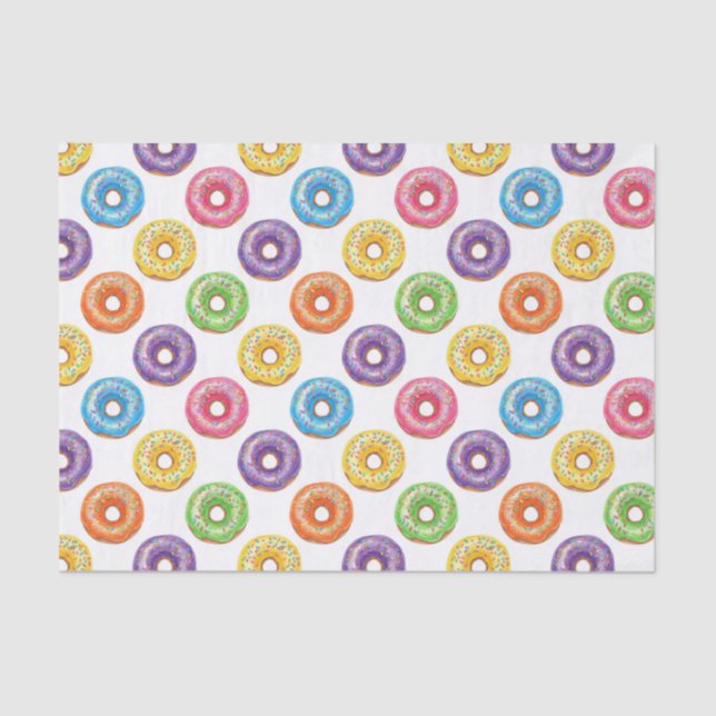 Papel De Seda Watercolor Colorful Donuts with Sprinkles  (Anverso)