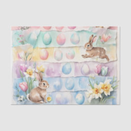 Papel De Seda Watercolor Easter Eggs and Rabbits 