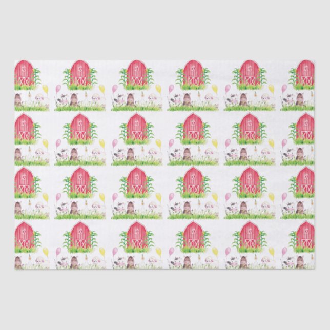 Papel De Seda Watercolor Farm Birthday Cute Animals (Anverso)