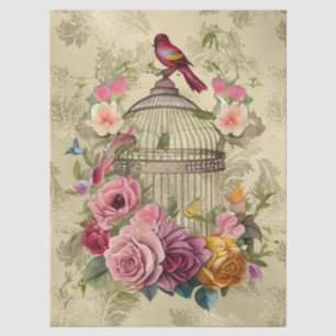 Papel De Seda Watercolor Floral Bird Cage Gold Decoración