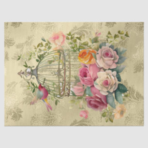 Papel De Seda Watercolor Floral Bird Cage Gold Decoración
