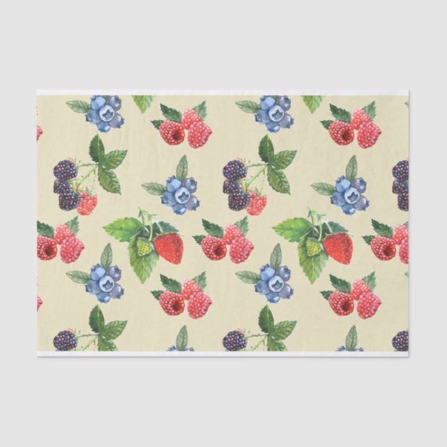 Papel De Seda Watercolor Fresa Raspberry Curva Patrón (Anverso)