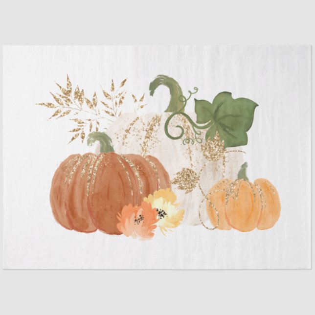 Papel De Seda Watercolor Glitter Pumpkins Series Design 2 (Anverso)