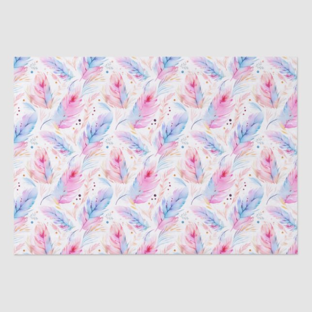 Papel De Seda Watercolor Lavender Pink Bright Fethers Spring (Anverso)