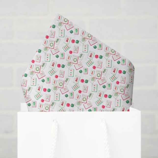 Papel De Seda Watercolor Mahjong Red & Green Christmas Tiles (Bolsa de regalo)