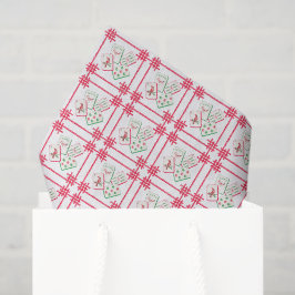 Papel De Seda Watercolor Mahjong Red & Green Christmas Tiles