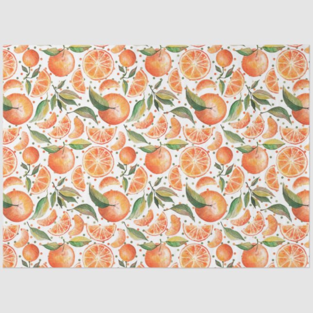 Papel De Seda Watercolor Orange Citrus Botanical Pattern  (Anverso)