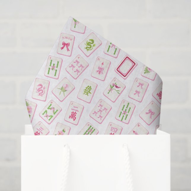 Papel De Seda Watercolor Pink & Green Bow Mahjong (Bolsa de regalo)