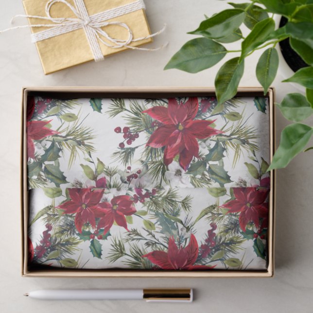 Papel De Seda Watercolor Poinsettia Pattern  (Regalo )