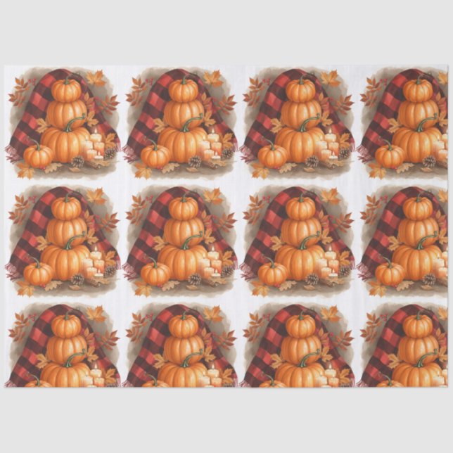 Papel De Seda Watercolor pumpkins, plaid and candles (Anverso)