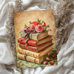 Papel De Seda Watercolor shabby chic rosas rojas vintage libros 